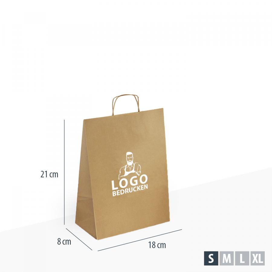 Stabile Papiertüten braun mit Henkel, 18x8x21 cm